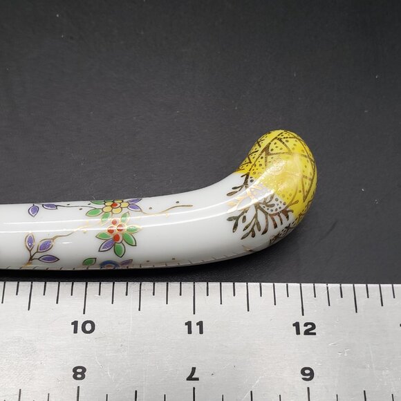 Vintage Sheffield England 4 Pc Serving Utensil Set Porcelain Handles Floral Gold - Picture 4 of 12